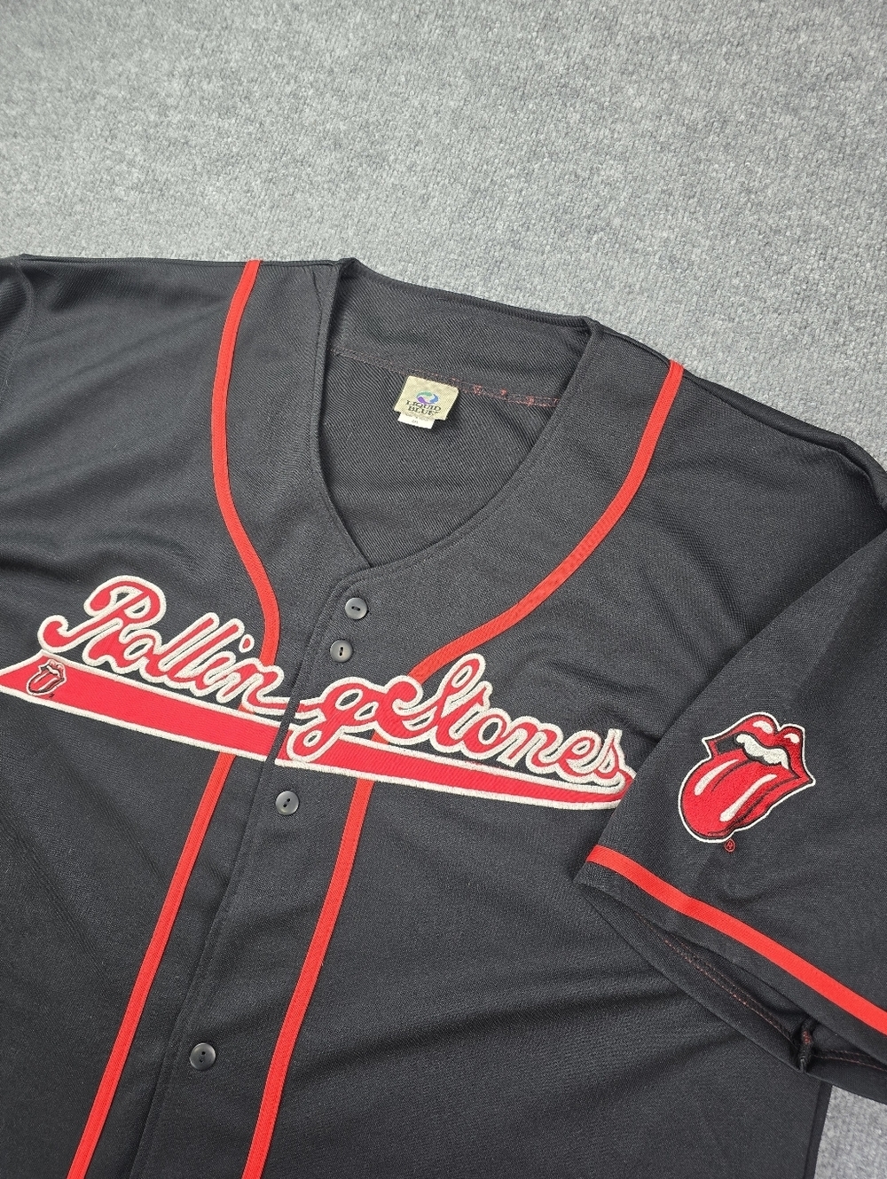 Liquid Blue Rolling Stones Embroidered Baseball Jersey Black Red 2XL